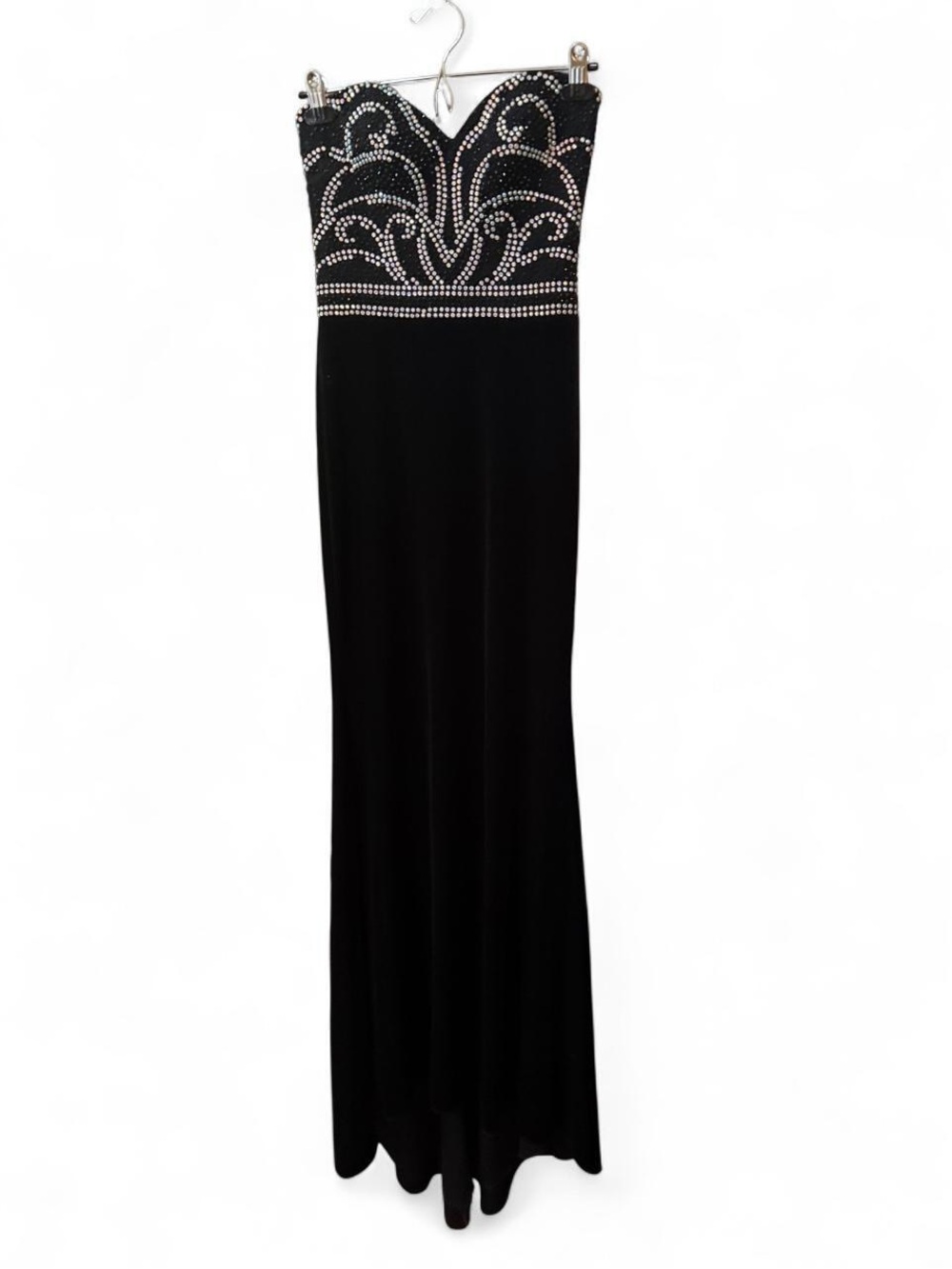 Madison James Strapless Black Evening Gown with Embellished Bodice Size 2